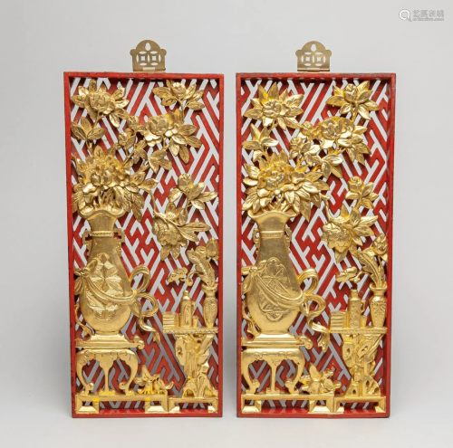 Pair Chinese Gilt Wood Hangings