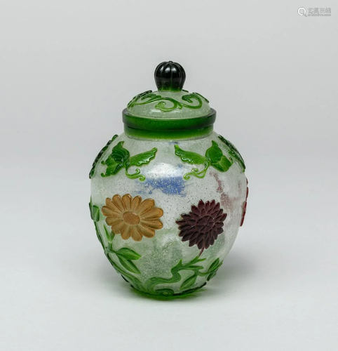 Collectible Chinese Overlay Glass Covered Jar