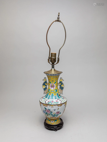 Chinese Old Enameled on Brass Lamp