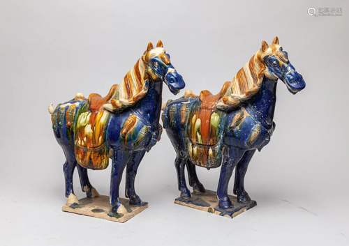 Pair Chinese Glazed Pottery Horse