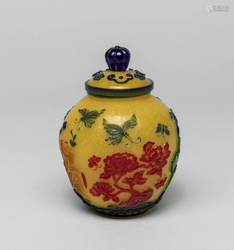 Chinese Overlay Glass Covered Jar