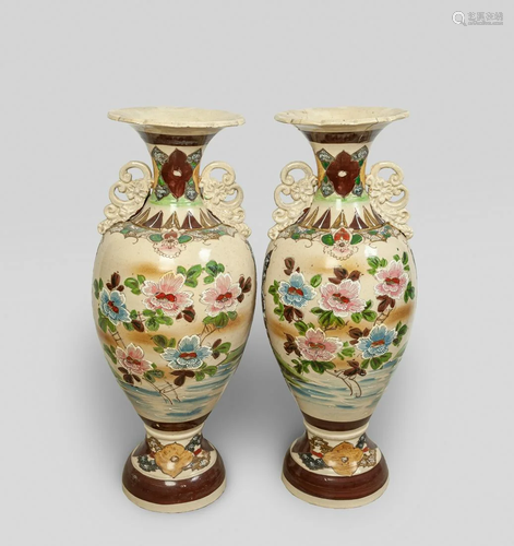 Pair Repaired Massive Japanese Porcelain Urn