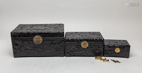 Chinese Carved Wood Jewelry Box Sets