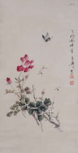 Painting : Flowers ,Bees and Butterflies by Wang Xuetao