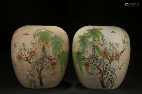 A Pair of Famille Rose Pots