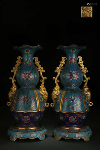 A Pair of Cloisonne Gourd-shaped Vases