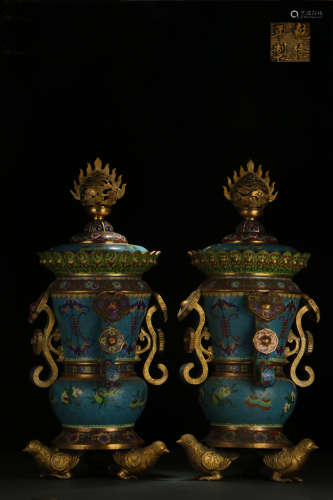 A Pair of Cloisonne Incense Burners