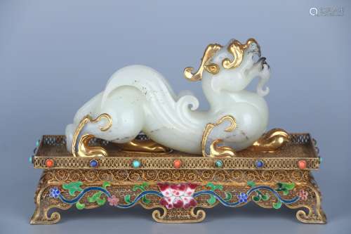 Gilt Silver and Hetian Jade Ornament