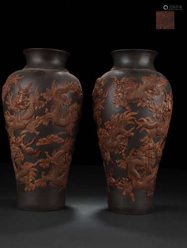 A Pair of Zisha Vases