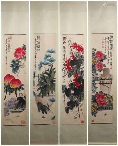 A Set of Four Vertical Paintings by Qi Baishi