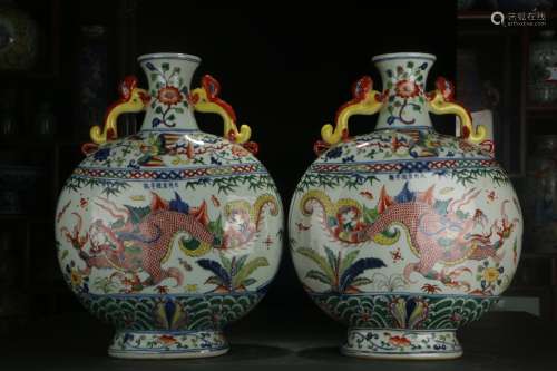 A Pair of  Multicolored Vases