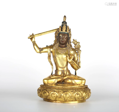 Chinese Gilt Bronze Buddha Figure of Manjushri