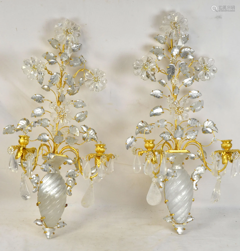 Pr Rock Crystal Gold Leaf Wall Sconces