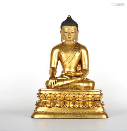 Chinese Gilt Bronze Buddha Figure of Sakyamuni