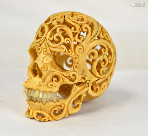 Wood Carved Skull