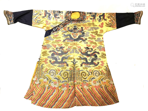 Chinese Yellow Embroidered Dragon Robe