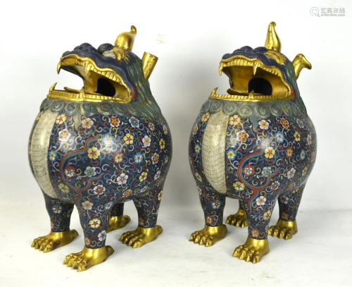 Pr Chinese Cloisonne Foo Dogs