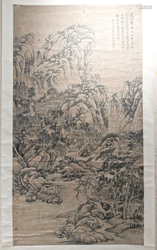 Chinese Scroll Painting , Mountain View Scene