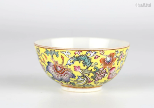 Chinese Famille Rose Yellow Ground Bowl