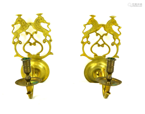 Pr Antique European Bronze Wall Sconces