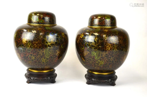 Pair Chinese Cloisonne Ginger Jars with Lids