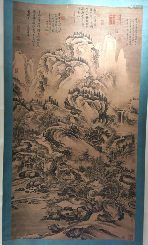 Chinese Painting Scroll of Mountain View Scene