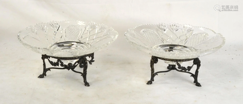 Pr French Odiot Crystal Center Pcs w. Silver Stand