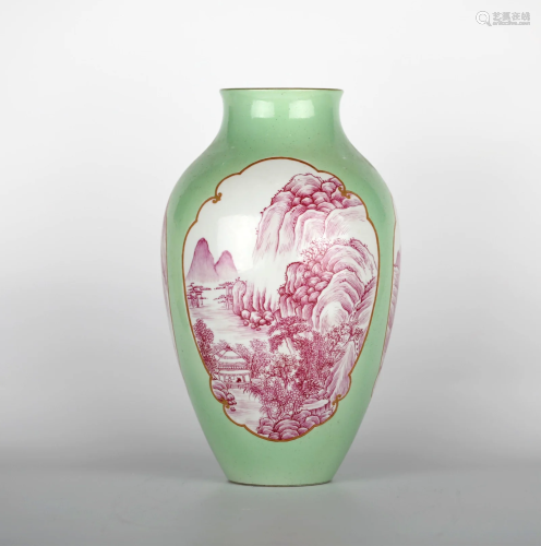 Chinese Green Ground Landscaping Vase