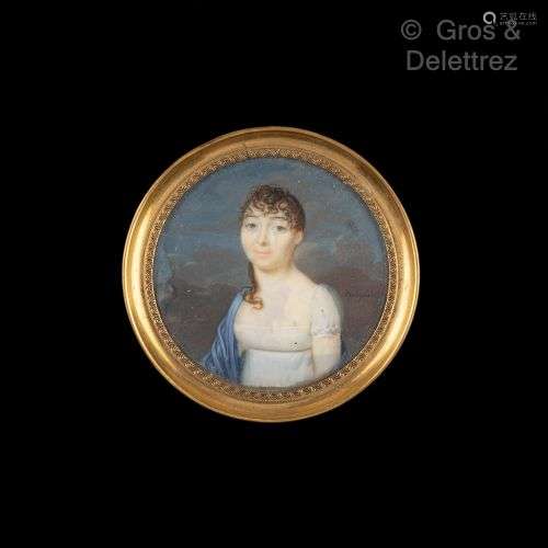 Jacques DELAPLACE (1767-1831) Miniature ronde figurant une j...