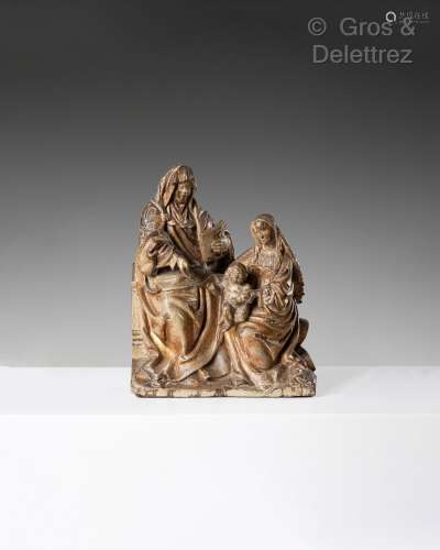 Sainte Anne lisant avec Marie et l’Enfant Jésus en chêne scu...