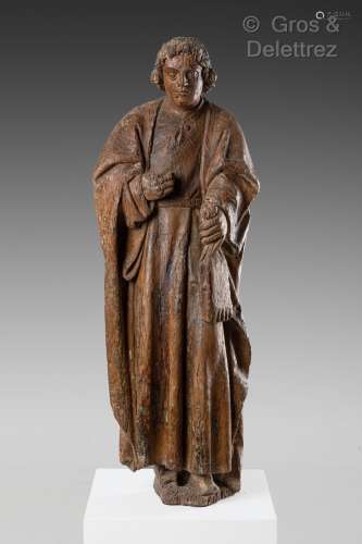 Saint Jean en bois sculpté avec restes de polychromie. Début...