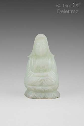 Sujet en jade céladonné, représentant une Guanyin en méditat...