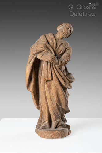 Saint personnage en chêne sculpté en ronde-bosse. XVIIe sièc...