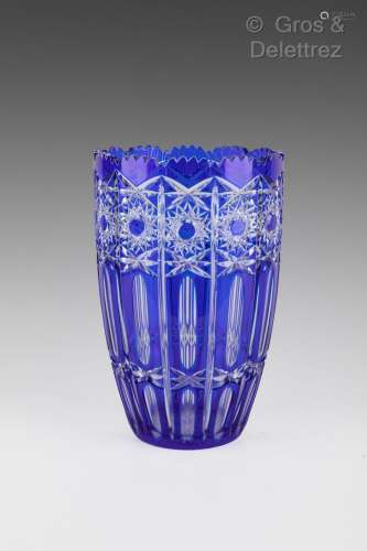 Vase en cristal de bohème doublé bleu Haut : 30 cm