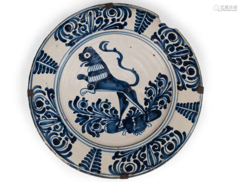 A late 17th century plate in glazed Catalan pottery