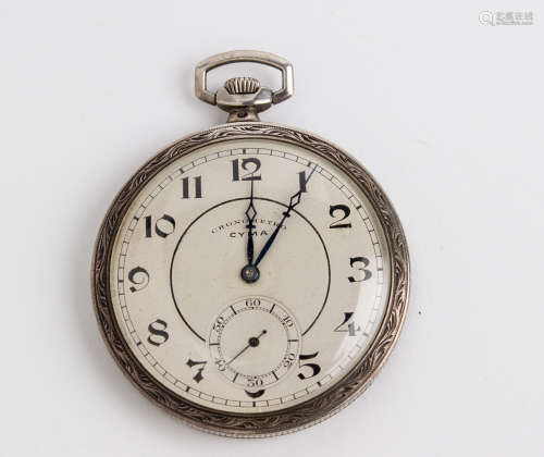 Cyma. A 925 mm. silver pocket watch and chronometer circa 19...