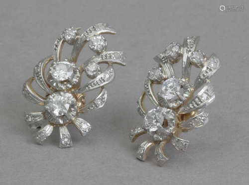 A pair of gold, platinum and diamonds earrings circa 1950