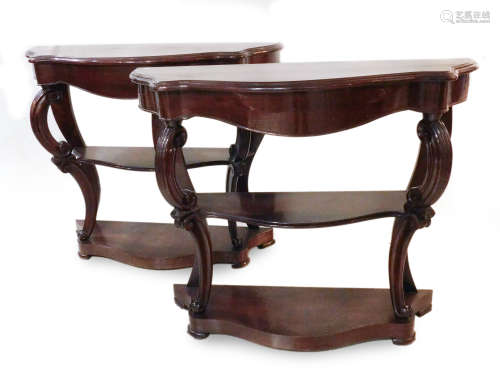 A pair of Victorian style mahogany console tables circa 1930