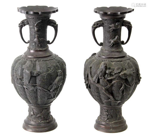 A first third of 20th century pair of Japanese bronze vases