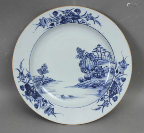 A Yongzheng style plate in blue and white porcelain