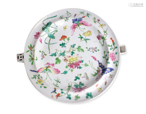 A late 19th century Chinese Famille Rose porcelain heater pl...