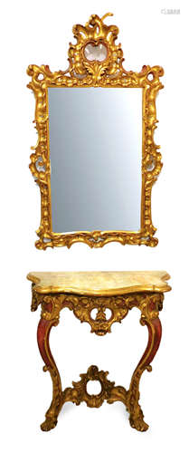 A Luis XV style console table and mirror circa 1900