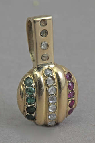 Diamond, emerald and rubies gold pendant