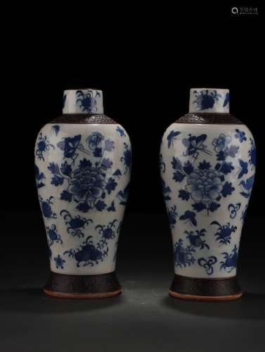 A Pair of Blue-and-white Prunus Vases