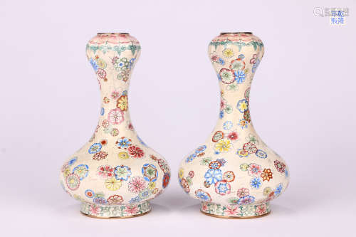 A Pair of Copper Bodied Enamel Garlic-head-shaped Vase