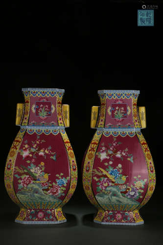 A Pair of Enamel Vases