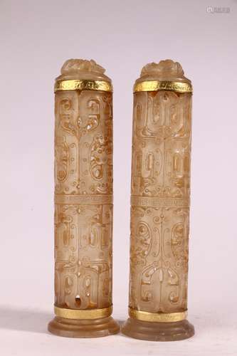 A Pair of Old Crystal Incense Container