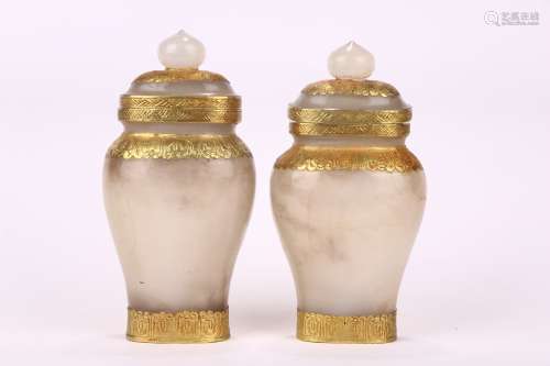 A Pair of Gold-plated Agate Bottles