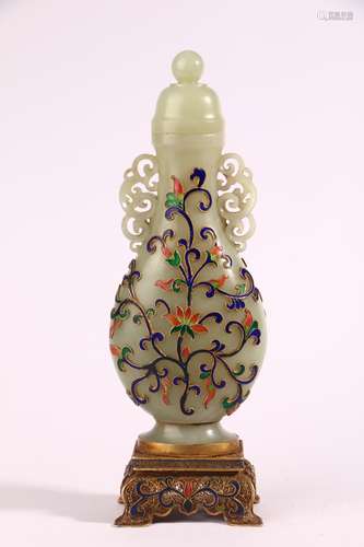 Hetian Jade Silver Enamelled Vase