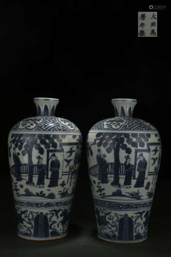 A Pair of  Blue-and-white Vases